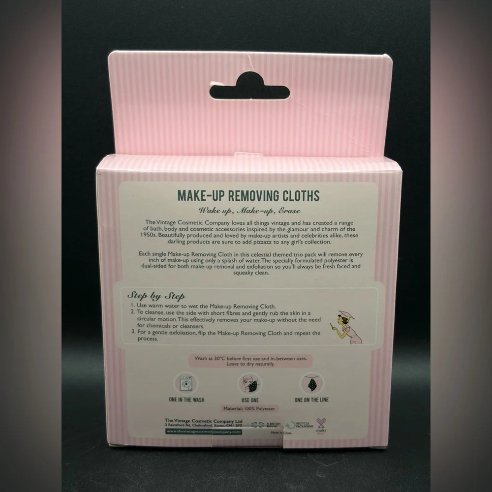 New in Box The Vintage Cosmetic Company Reusable Makeup Removing Cloths